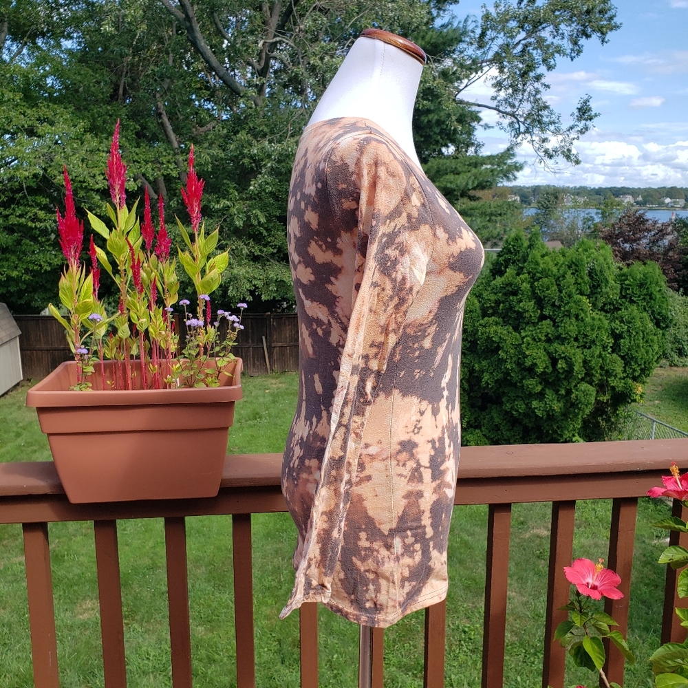 Tee Long Sleeved Tie Dye Grey Cream Sz M Bleach Reverse - Picture 6 of 12
